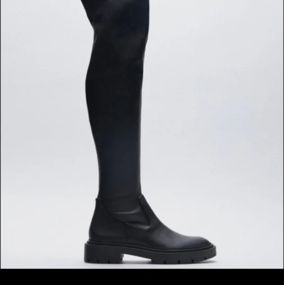 Black Tall Flat Stretch Boots Trf Zara Zara Shoes Nwot Zara Low